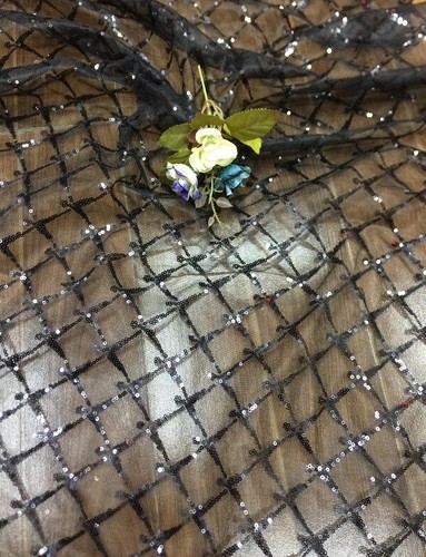 Tela de malla de encaje a cuadros bordado lentejuelas de 1 yarda hágalo usted mismo ropa artesanía transparente delgada - Imagen 17 de 19