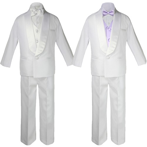 Baby White Satin Shawl Lapel Suits Tuxedo LILAC Satin Bow Necktie Vest Set - Picture 6 of 7