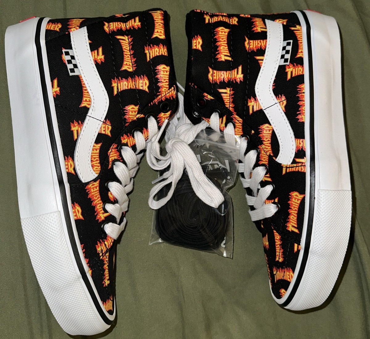 Size 6 - VANS Thrasher x Skate Sk8- High Allover Thrasher Logo | eBay
