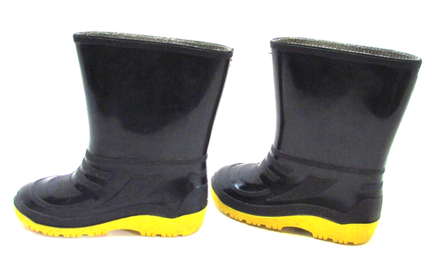 Vintage 1980's Kid's Canada Dark Blue Rubber Yellow Rain Boots Pull On Size 1 - Picture 3 of 6