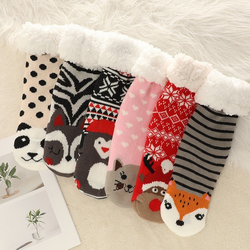Damen Tier Weihnachten Socken Kniehoch Wolle Winter Warm Plüsch Weich Socke - Bild 13 von 21