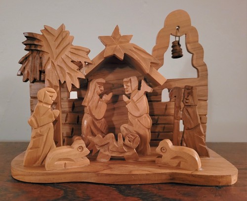 Olive Wood Hand Carved Nativity Scene 3D Fair Trade 16cm W x 12.5cm H X 7cm D