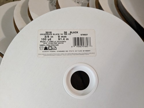 Black Grosgrain Ribbon 3/8 Inch x 100 Yards Brand New - Picture 2 of 3