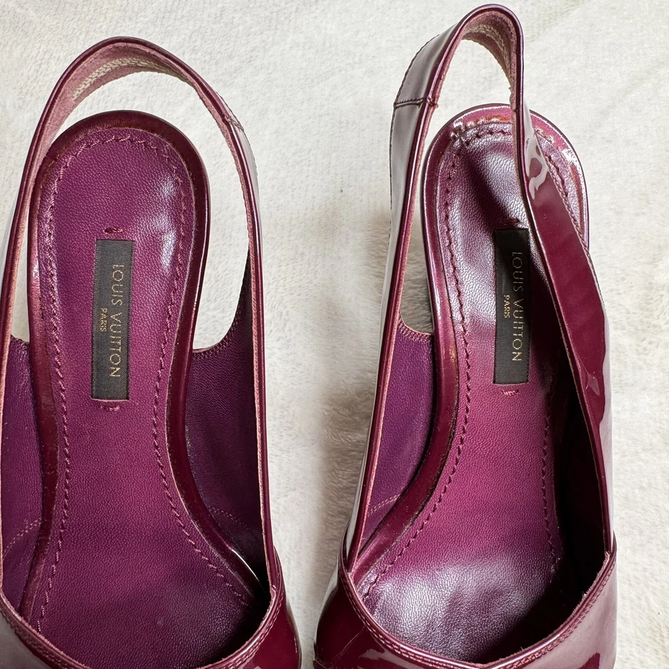 Sandalias de cuña Louis Vuitton con cordones ciruela púrpura charol talla 35 Foto 3 de 4