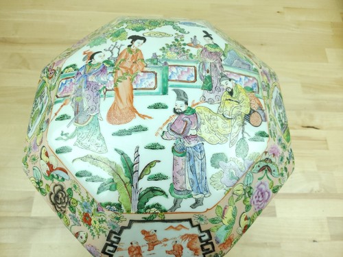Famille Rose Style Large Octagon Bowl With Lid Antique Porcelain Dynasty Asian - Picture 2 of 15