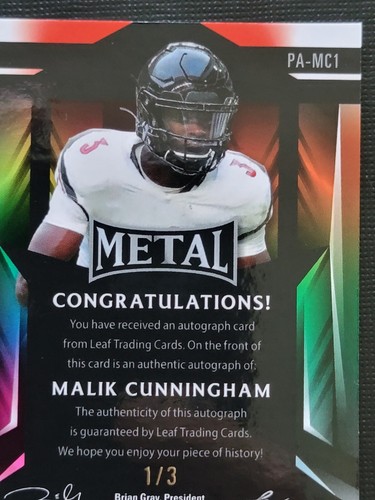 Malik Cunningham 2022 Leaf Metal Draft 1/3 Silver Wave Auto Football Card PA-MC1 - Picture 8 of 10