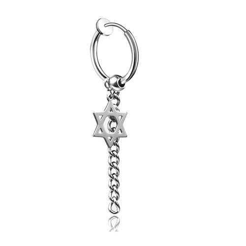1X Surgical Steel Ear Clip Cuff Star Cross Dangle Fake Earring Hoop Non Piercing - Picture 20 of 26