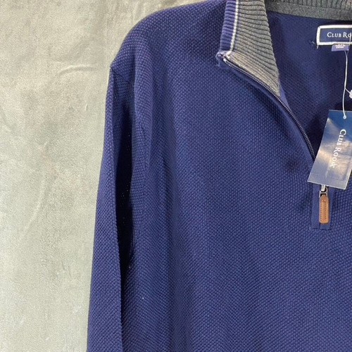 CLUB ROOM Men's Navy Quarter-Zip Stand-Collar Textured Cotton Sweater SZ 2XL - Picture 3 of 10