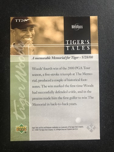 2001 Upper Deck #TT24 Tiger Woods Tiger's Tales - Picture 2 of 2