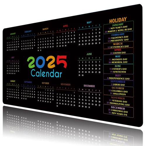 Modern 2025 Kalender schwarz Maus Schreibtischunterlage für Tastatur Schreibtischunterlage 31,5x15,7 Zoll - Bild 1 von 6