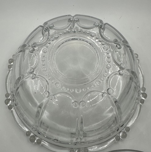 Vintage KIG Indonesia Glass Oyster Pearl Clear 7" Covered Candy Dish Bowl w/ Lid - Picture 5 of 6