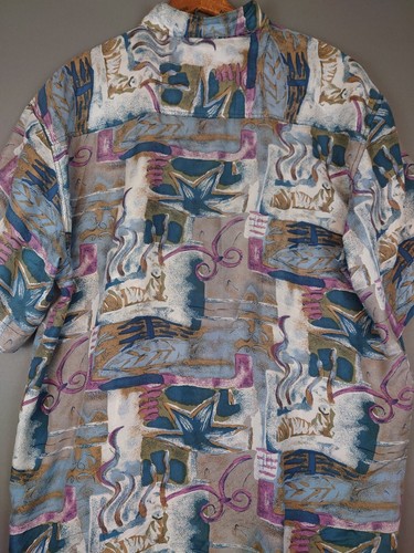 VINTAGE 90s Van Heusen Custom Club International Abstract Button Up Shirt Large - Picture 9 of 9