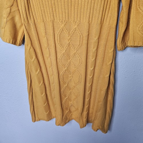Pink Rose XL Mustard Yellow Sweater Dress Short Sleeve Cable Knit NEW - Picture 3 of 12