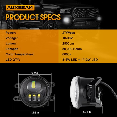 AUXBEAM 2X LED Bumper Fog Light Driving Lamp Black For Toyota Tacoma 2016-2021 - Foto 8 di 12
