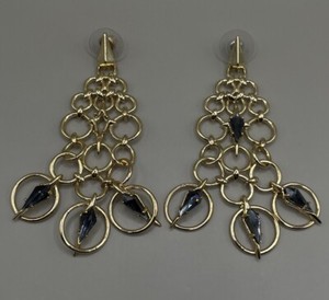 Authentic Alexis Bittar Women’s Earrings Pierced Gold Plated Faceted Gray Crystals Glam 3”