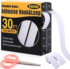 30Ft X 1 Inch Hook and Loop Strips with Adhesive,Double Rolls of Heavy Duty Self