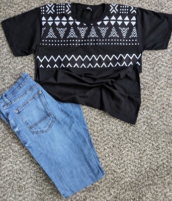 African Print Wear T Shirt Mens Size S-XL Short Sleeve Black/White