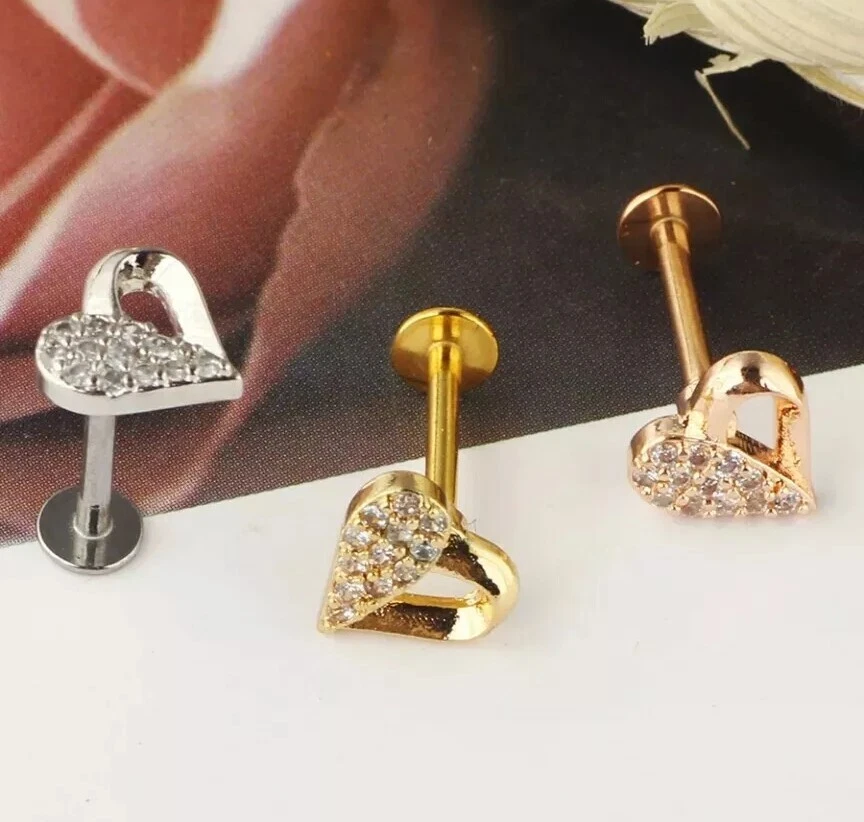 Piercing de nariz corazón corazón diamante genuino plata de ley 925 regalo de San Valentín para mujer. Foto 2 de 4