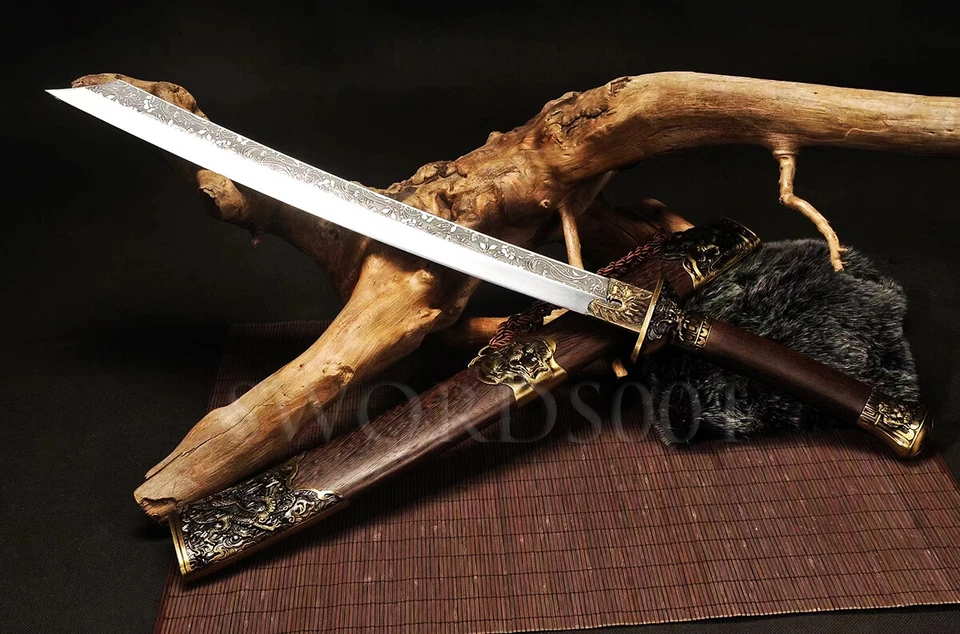 Espada de palo de rosa DAO china acero de alto carbono espada tigre dragón accesorios Foto 3 de 4