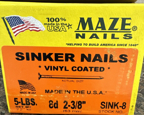 MAZE 8d 2-3/8" Vinyl Coated Sinker Framing Nails 5LB USA MADE - Picture 4 of 6