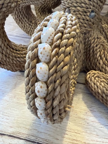 Rattan Wicker Rope Octopus Sculpture Seashells Coastal Nautical Boho 15x6.5” - Picture 3 of 8