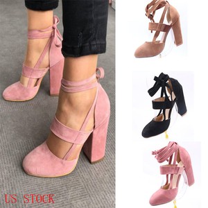 Womens-High-Block-Heel-Ankle-Boots-Peep-Toe-Shoes-Bandage-Prom-Party-Sandals
