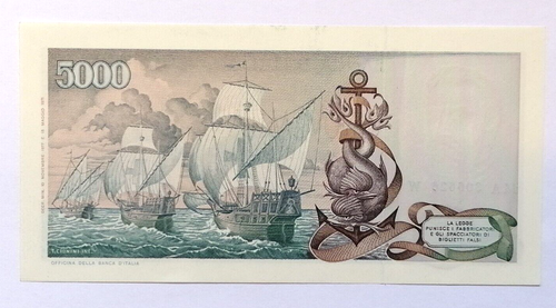 5000 LIRE COLOMBO 2° TIPO DECR. MIN. 10/11/1977 NON COMUNE QFDS/FDS - Imagen 2 de 5