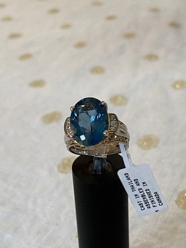 GEMS EN VOGUE 9.58 CTW CUSTOM CUT LONDON BLUE TOPAZ & WHITE ZIRCON RING NWT - Picture 13 of 13