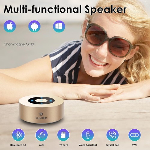Gold Mini Bluetooth Portable Wireless Speaker Aux In Micro SD Mic Travel Case - Picture 4 of 7