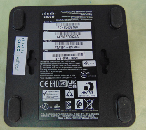 Cisco ATA191-K9 V03 2-Port Analog Telefon Adapter / Gebraucht / Getestet / Ohne Adapter