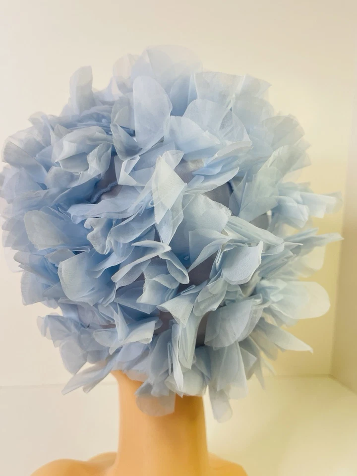 Gorra de playa vintage bebé azul flor gasa tul pétalos baño natación años 60 LEER Foto 3 de 4