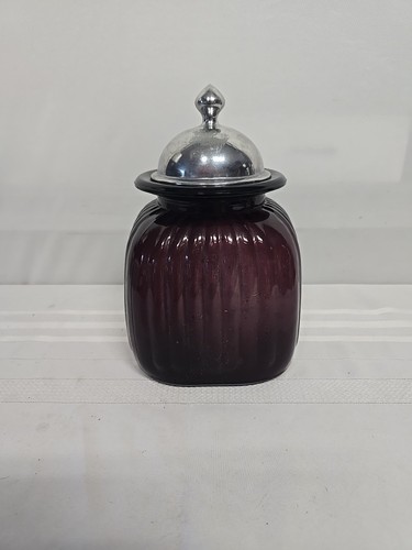 Vintage Artland dunkler Amethyst Pflaume lila gerippt Glas Kanister Apotheker Glas 7