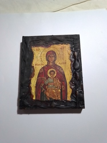 Icona Madonna Con Bambino Scuola D'arte Agiografica Macedone Cm11 - Foto 1 di 3