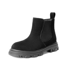 Girls Chelsea Boots Side Zipper Lug Sole Ankle 11 Little Kid Black Suede