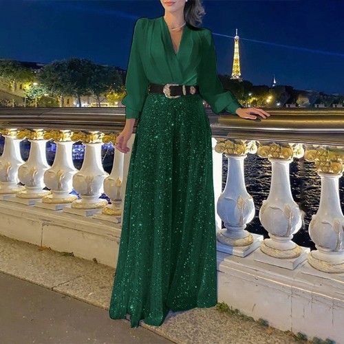 Trendiger Damen Jumpsuit mit weitem Bein, lockerer Passform und Pailletten für Stil - Bild 2 von 17
