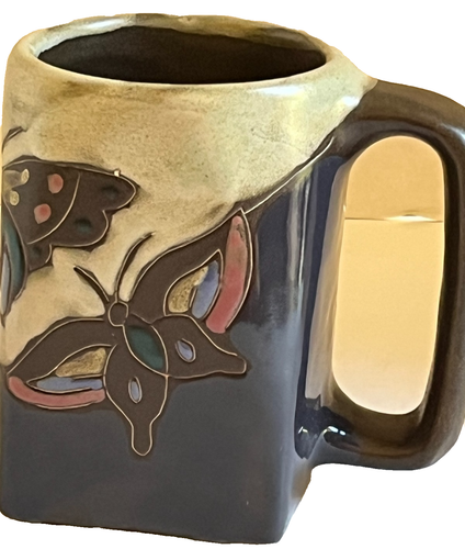 Mara Art Mexico Steingut Schmetterling Kaffeetasse Becher Keramik signiert blau grün - Bild 8 von 14
