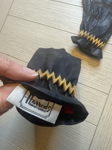 Vintage Rare Harrods Alberta Carli Blk Leather Gloves W/ Red Silk Lining. Sz 7.5 - Picture 6 of 7