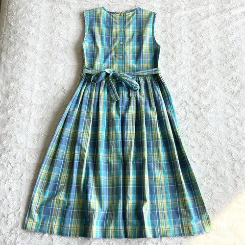 Laura Ashley Dress Girls 9 Blue Green Plaid Floral Mother Child Cottagecore Bow - Picture 2 of 10