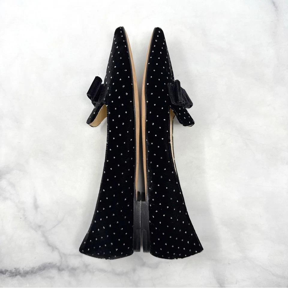 NUEVO Jimmy Choo Gala Brillo Terciopelo Arco Punta Mocasín Zapatos Planos Negro 38 Foto 4 de 4