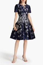 $3.5K Oscar de la Renta metallic embroidered silk navy blue dress sz 10 M L