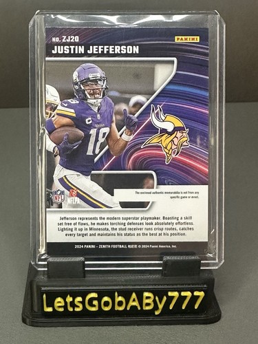 2024 Panini Zenith Justin Jefferson Z-Jersey Patch Card ZJ20 Vikings - Foto 2 di 2