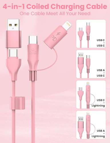 Coiled USB-C and Lightning Cable 2-in-1, 3FT iPhone 15 16 Car Charger Cord, - Picture 3 of 7