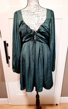 Lulus Satin Mini Dress Long Sleeve Open Back Sz S Green Fairy Holiday Romantic