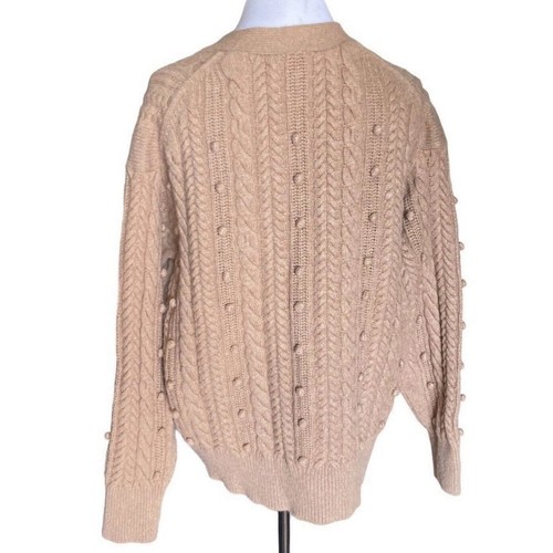 White & Warren Strickjacke Bommelstich Gr. M Merinowolle hellbraun Zopfmuster camel - Bild 8 von 12