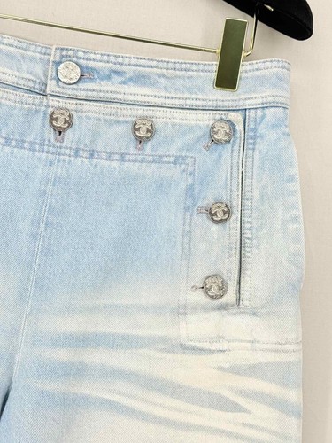 CHANEL 2024 Coco Beach Faded Blue Denim Size US6 Jeans - Picture 3 of 7