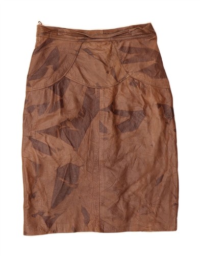 VINTAGE Womens High Waist Leather Skirt IT 48 XL W30  Brown Colourblock AE15