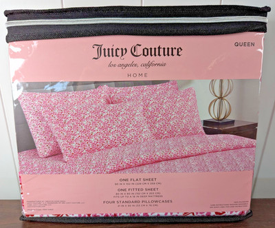 Juicy Couture Queen Sheet Set 6 Pieces Leopard Print Pink Heart Valentine s Day