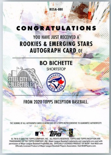 Bo Bichette 2020 Topps Inception Blue Rookie Autograph Card #RESA-BBI 22/25 - Picture 2 of 2
