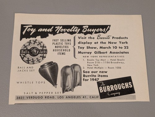 1940s Burroughs Company Print Ad - 1946 Burrite Toy Whistle Top / Salt & Pepper - Bild 5 von 17