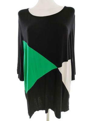 EMILIO VALENTINO Damen Tunika Bluse Gr. XL Schwarz Rayon 3/4 Ärmel Farbblöcke